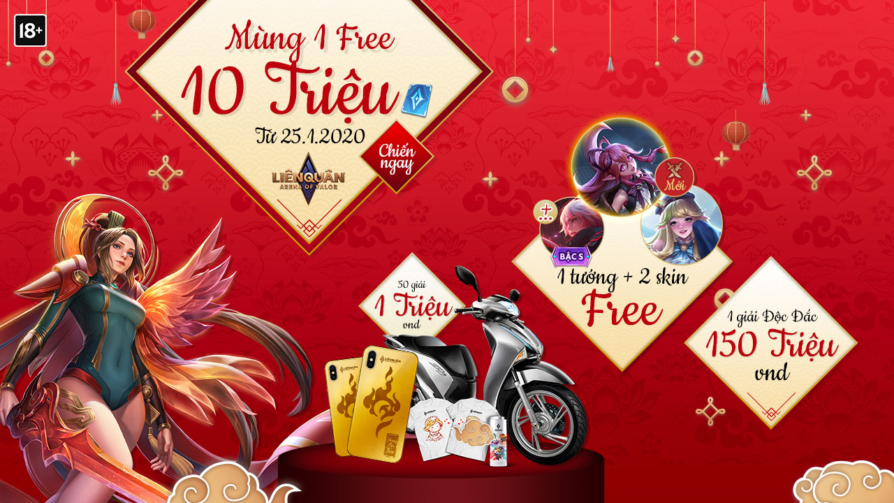 CHUỖI SỰ KIỆN TẾT LIÊN QUÂN MOBILE 25 01 MÙNG 1 FREE 10 TRIỆU QUÂN