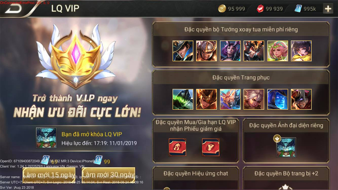 Đặc quyền VIP Liên Quân Mobile: Get access to the best of Liên Quân Mobile with the Đặc quyền VIP package! From exclusive skins to special game modes, you\'ll have everything you need to become a champion in the arena. Join the VIP community today and experience Liên Quân like never before!