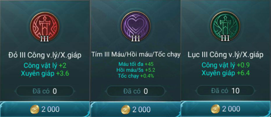 Bảng Ngọc Bổ Trợ Cho Max Garena Lien Quan Mobile